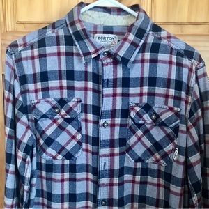 Men’s Burton 100% Cotton Navy, Gray, Dark Red Plaid Flannel Shirt - M